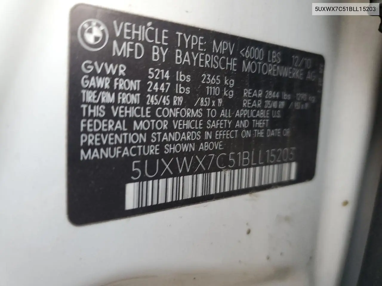 5UXWX7C51BLL15203 2011 BMW X3 xDrive35I