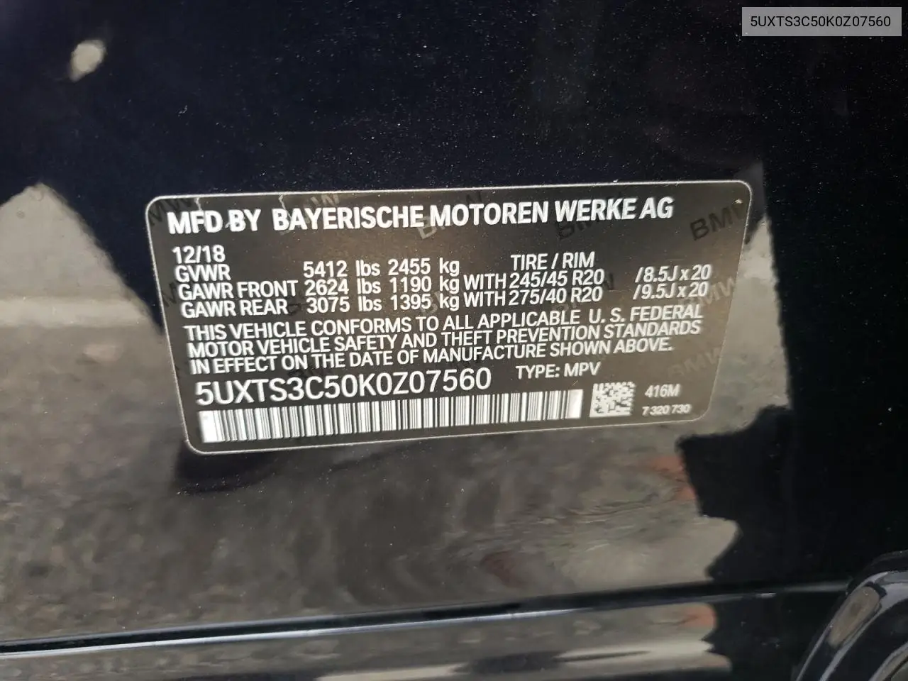 5UXTS3C50K0Z07560 2019 BMW X3 xDrivem40I
