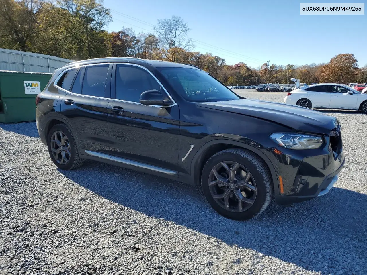 5UX53DP05N9M49265 2022 BMW X3 xDrive30I