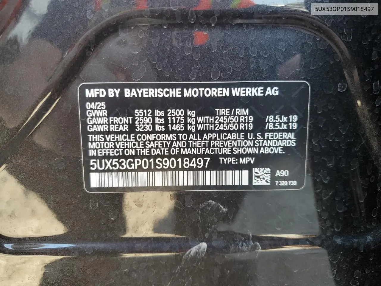 5UX53GP01S9018497 2025 B M W X Series X3 4D Suv 30 xDrive Msport