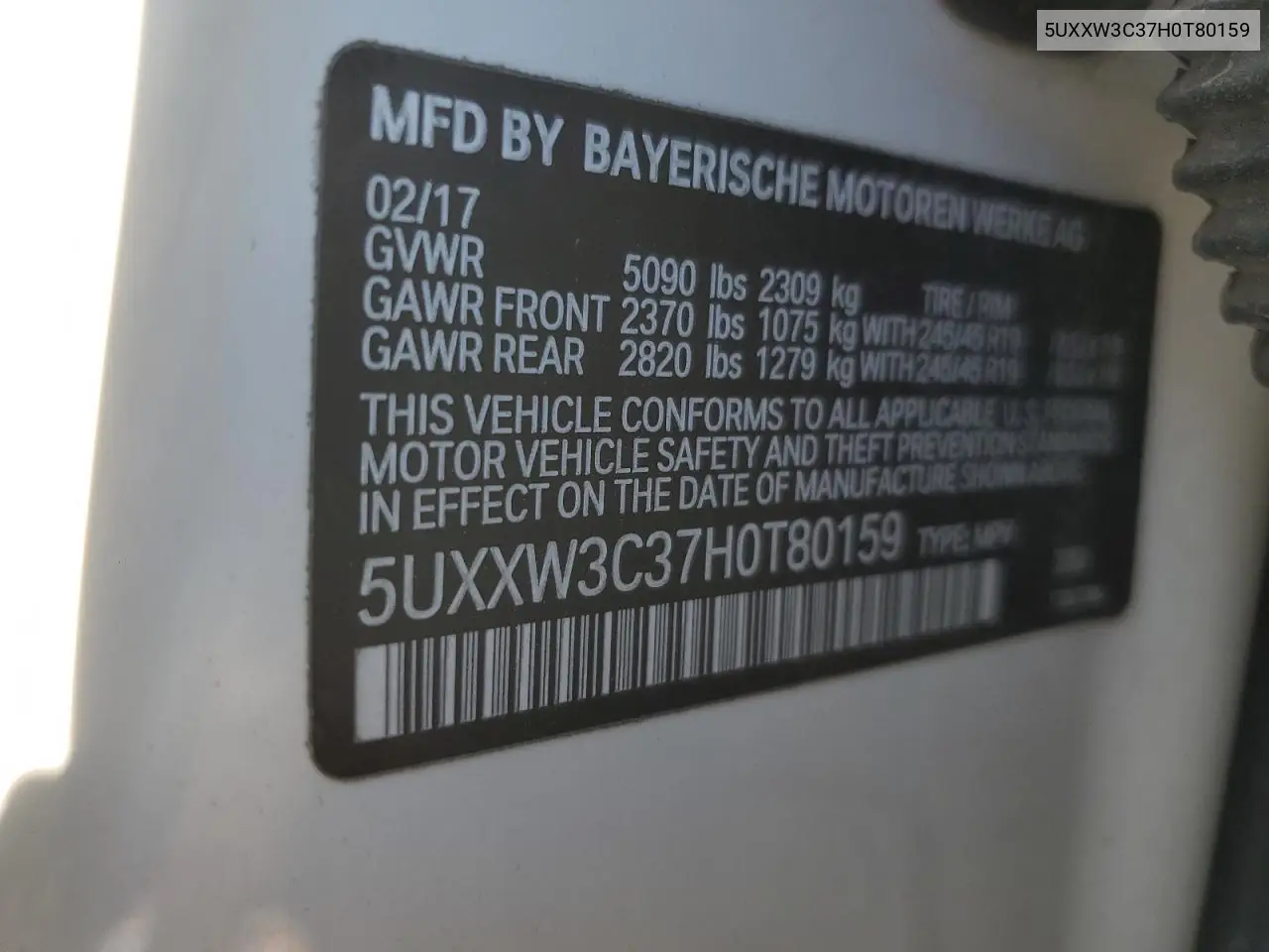 5UXXW3C37H0T80159 2017 BMW X4 xDrive28I