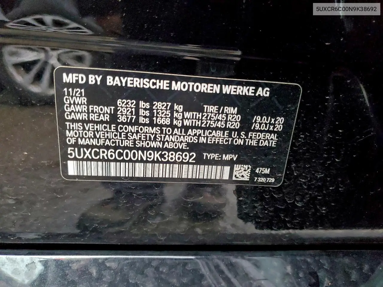 5UXCR6C00N9K38692 2022 BMW X5 xDrive40I