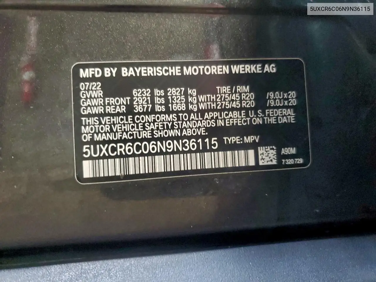 5UXCR6C06N9N36115 2022 BMW X5 xDrive40I