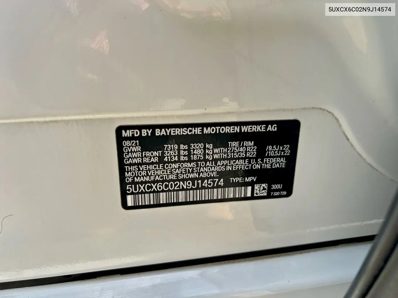 5UXCX6C02N9J14574 2022 BMW X7 M50I
