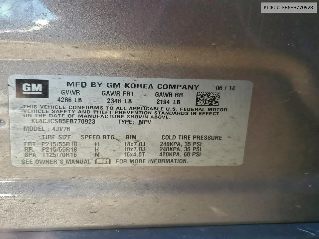 KL4CJCSB5EB770923 2014 Buick Encore