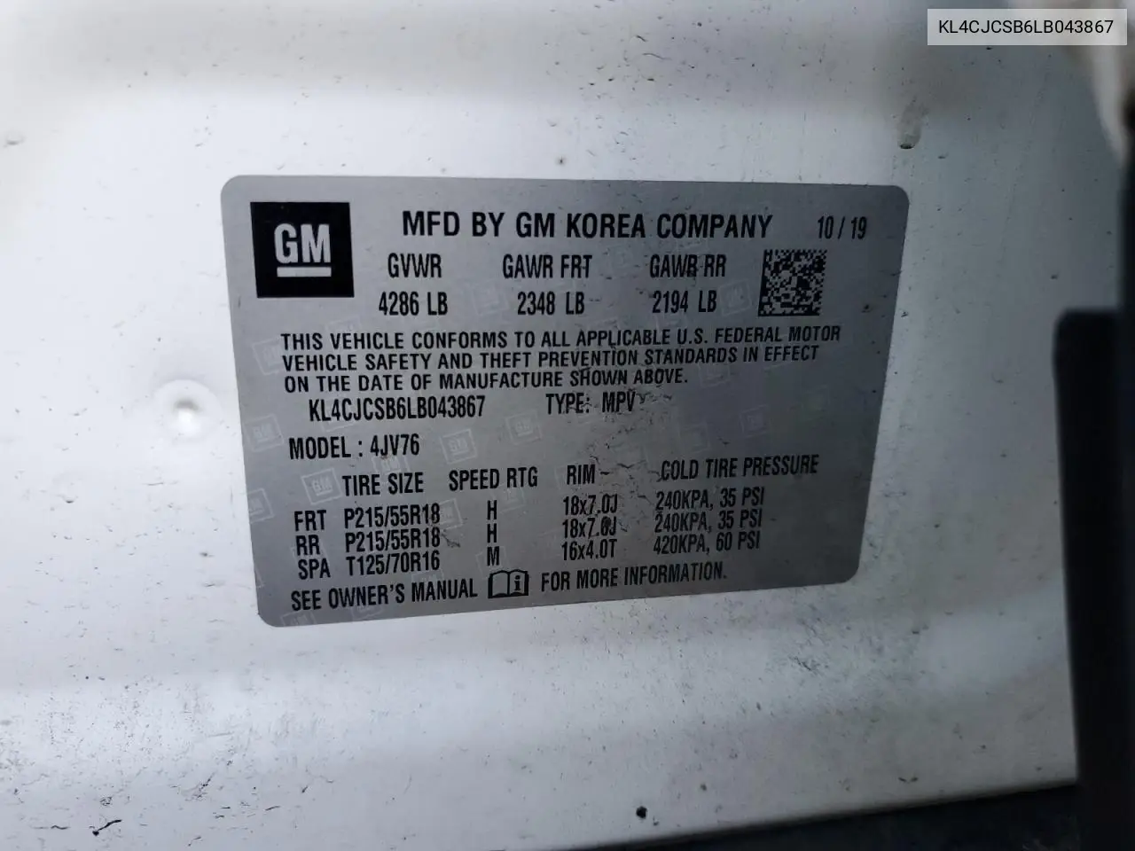 KL4CJCSB6LB043867 2020 Buick Encore Essence