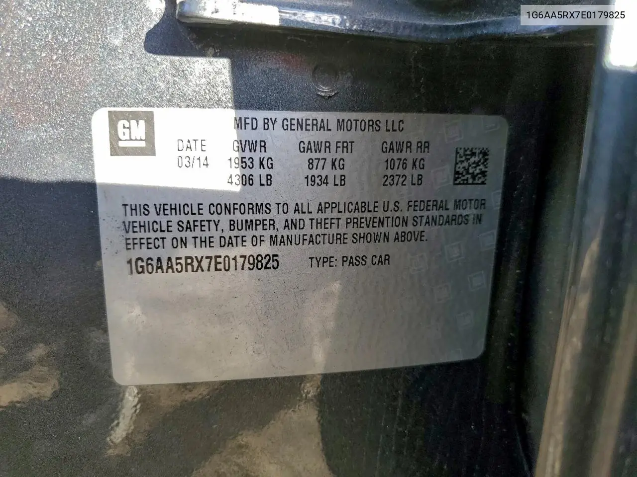 1G6AA5RX7E0179825 2014 Cadillac Ats