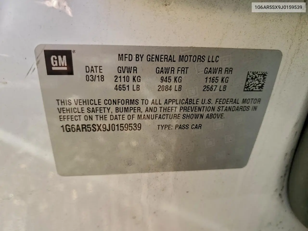 1G6AR5SX9J0159539 2018 Cadillac Cts Luxury