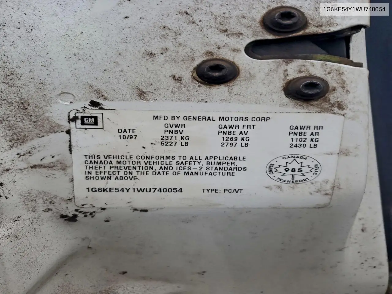 1G6KE54Y1WU740054 1998 Cadillac Deville Delegance