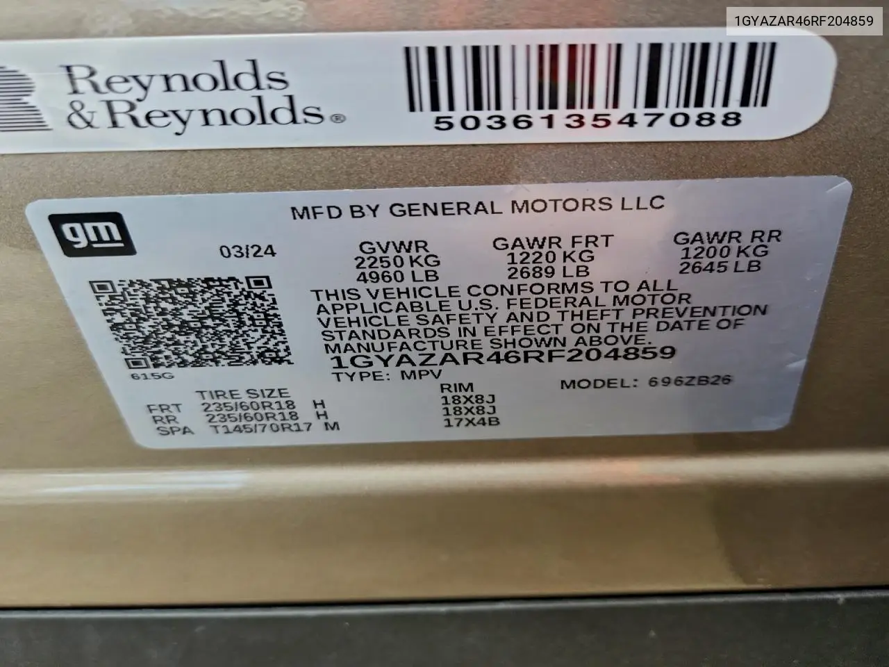 1GYAZAR46RF204859 2024 Cadillac Xt4 Luxury