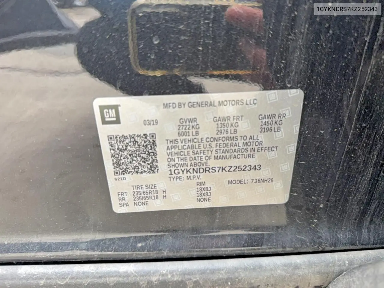 1GYKNDRS7KZ252343 2019 Cadillac Xt5 Luxury