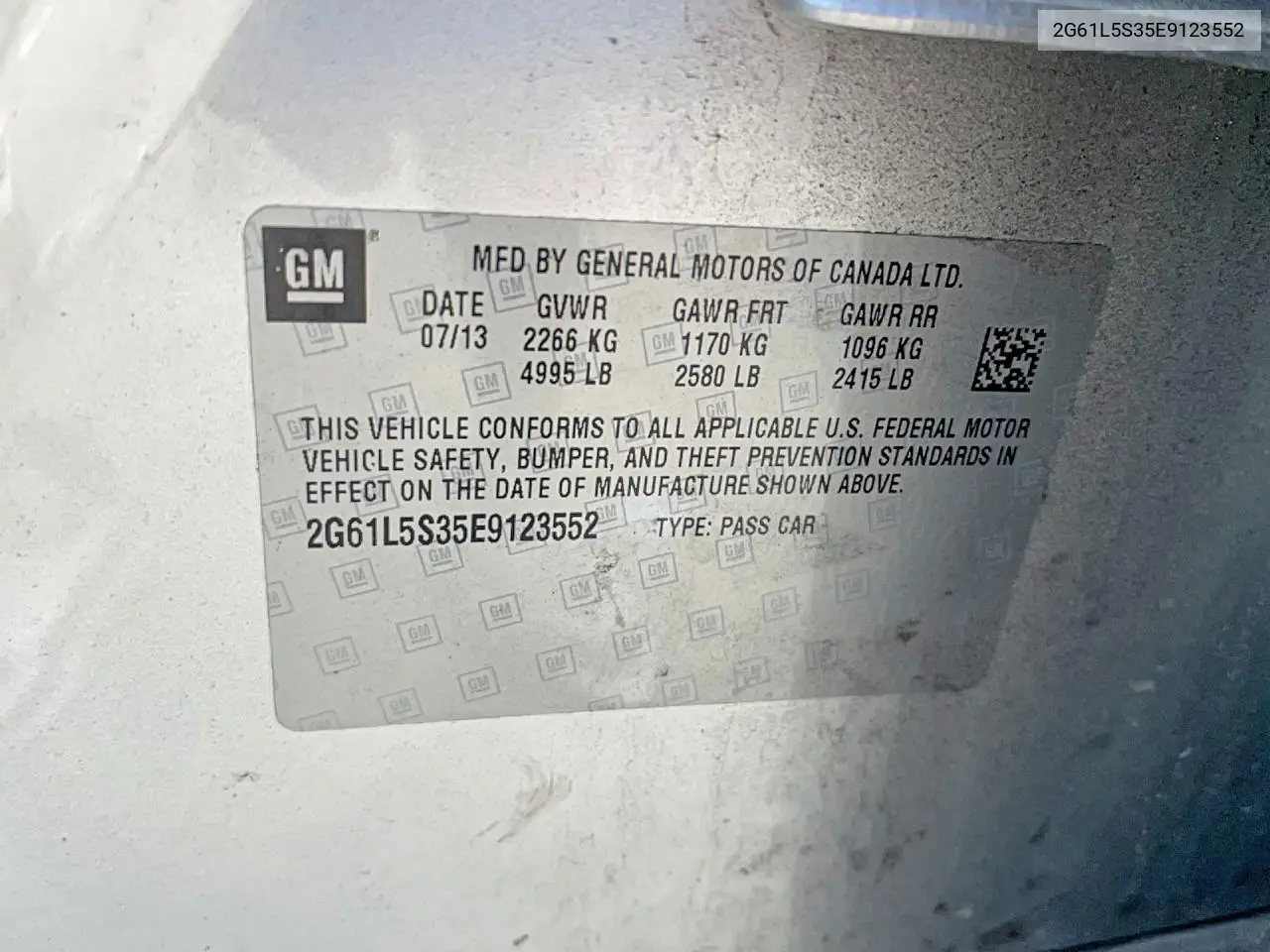 2G61L5S35E9123552 2014 Cadillac Xts