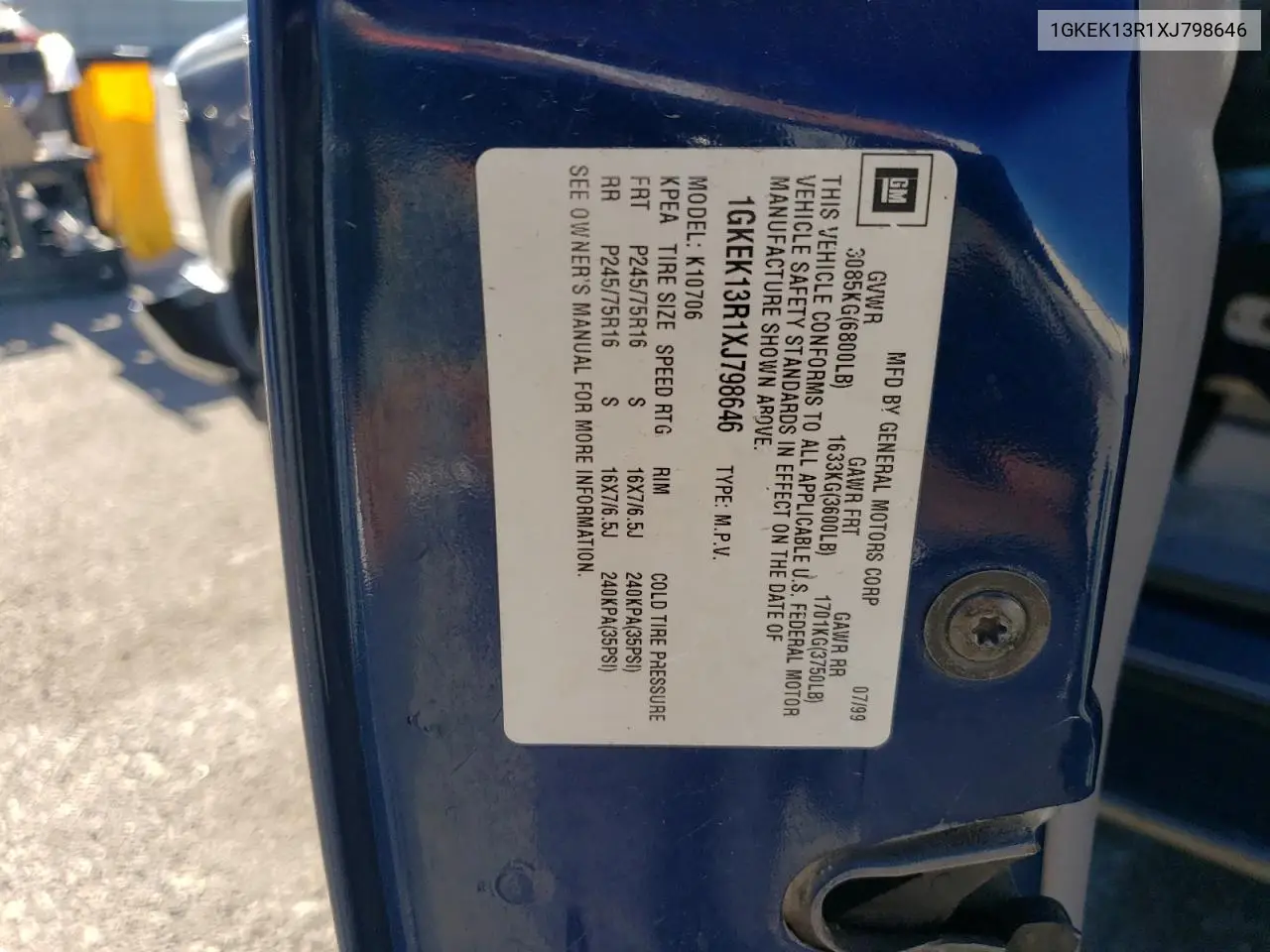 1GKEK13R1XJ798646 1999 GMC Yukon