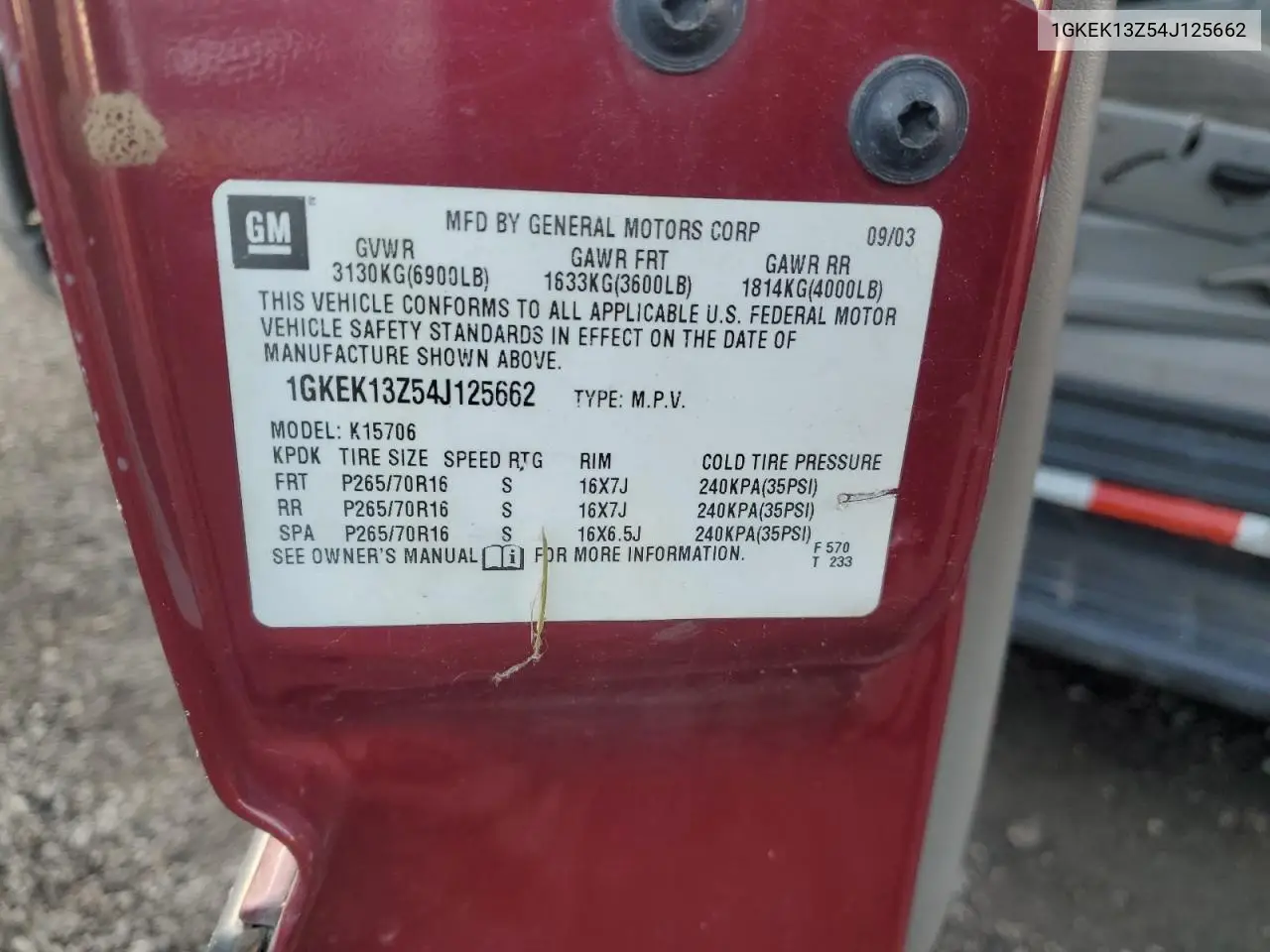 1GKEK13Z54J125662 2004 GMC Yukon