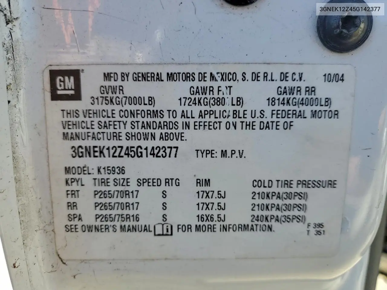3GNEK12Z45G142377 2005 Chevrolet Avalanche K1500