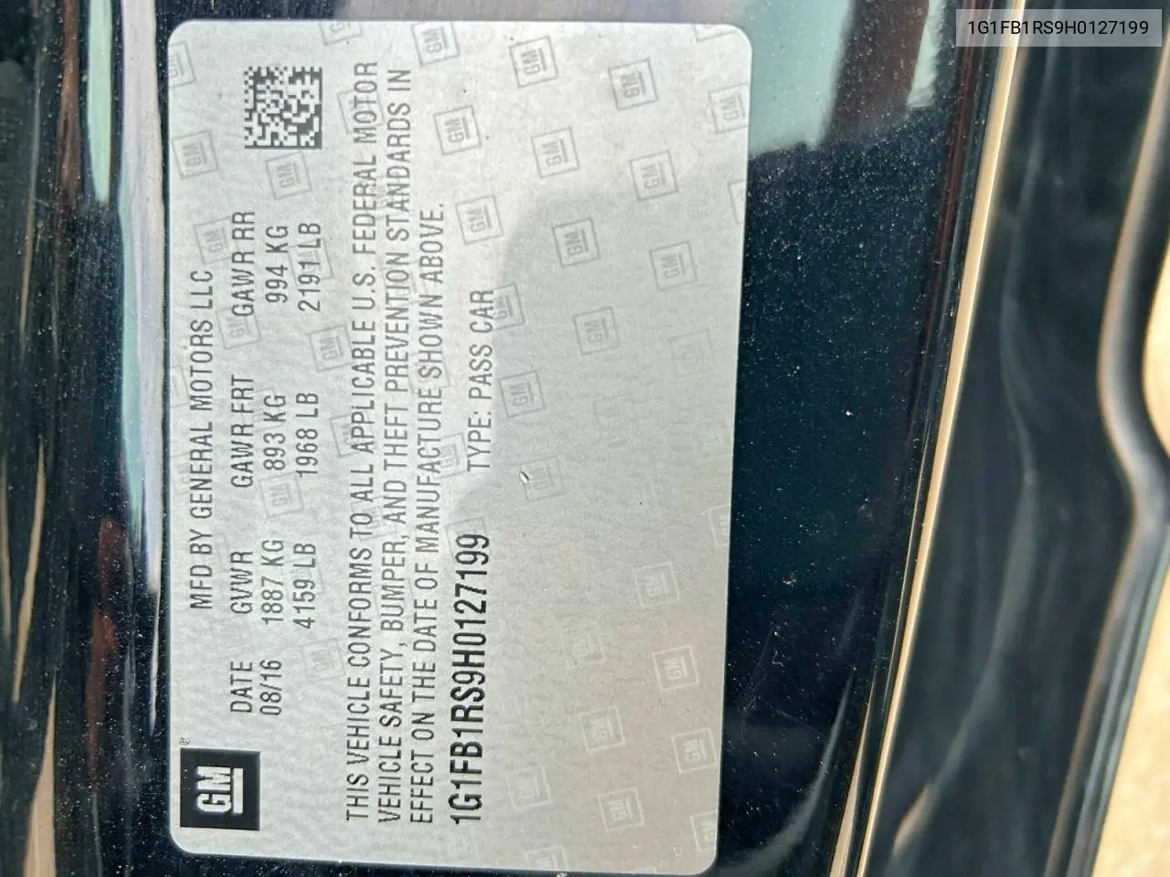 1G1FB1RS9H0127199 2017 Chevrolet Camaro Lt