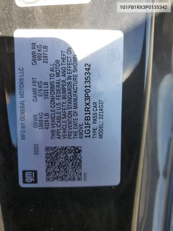 1G1FB1RX3P0135342 2023 Chevrolet Camaro Ls