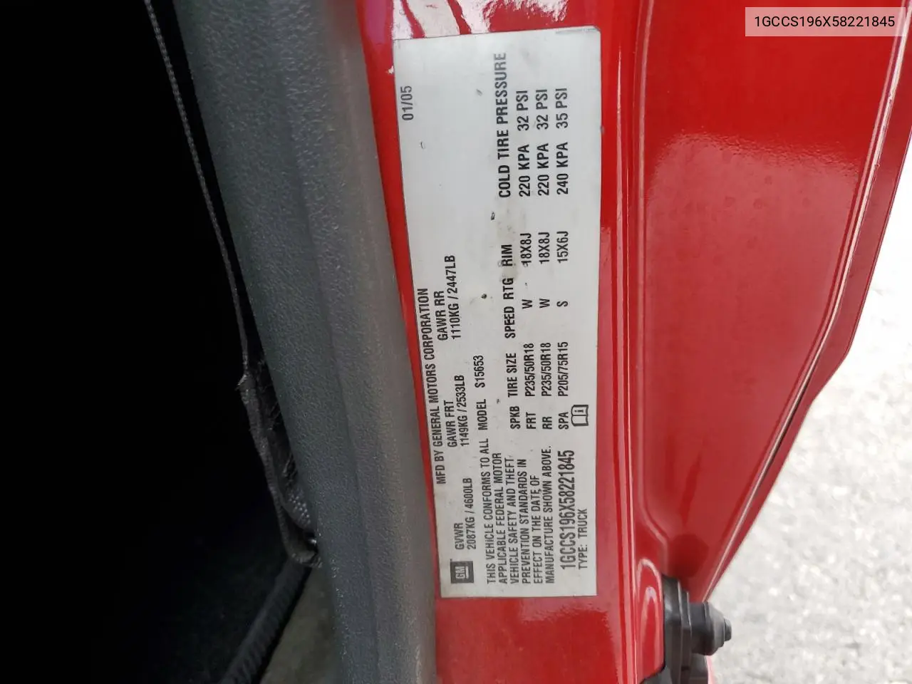 1GCCS196X58221845 2005 Chevrolet Colorado