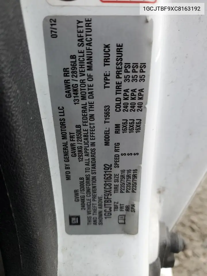 1GCJTBF9XC8163192 2012 Chevrolet Colorado