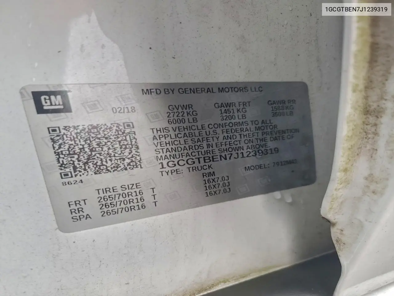 1GCGTBEN7J1239319 2018 Chevrolet Colorado