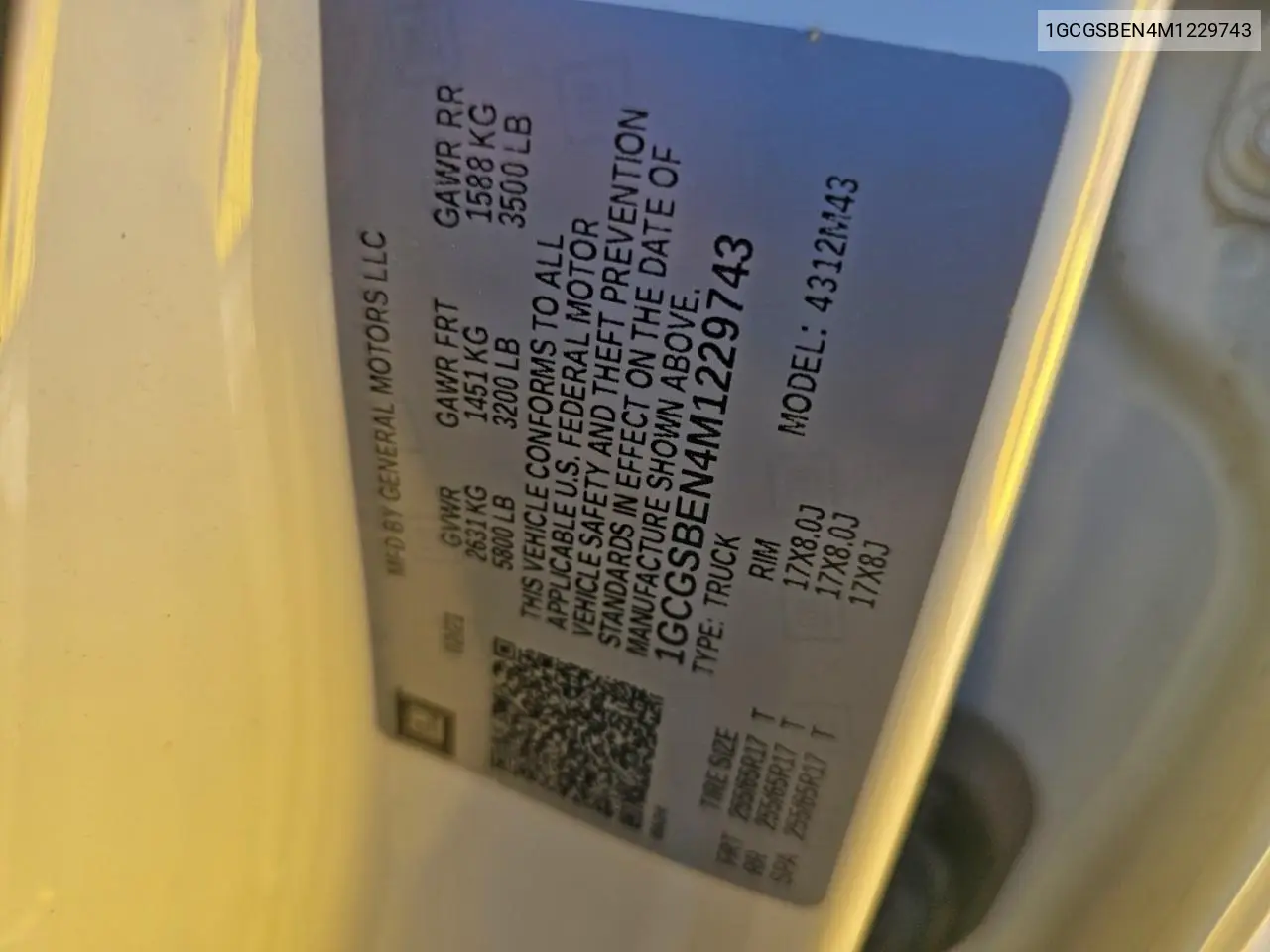 1GCGSBEN4M1229743 2021 Chevrolet Colorado
