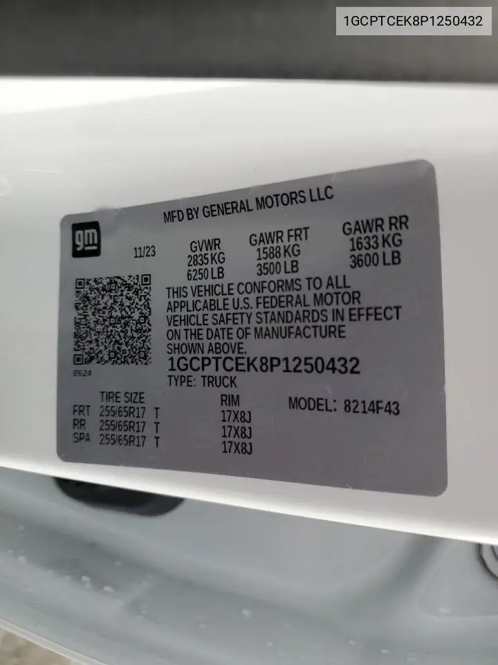 1GCPTCEK8P1250432 2023 Chevrolet Colorado Lt