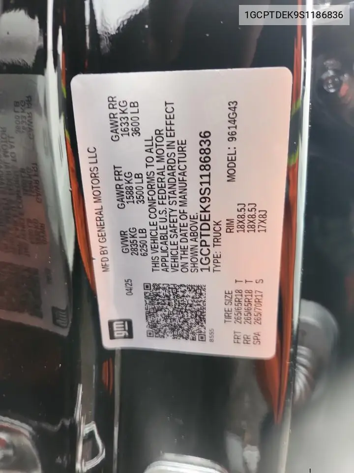 1GCPTDEK9S1186836 2025 Chevrolet Colorado Z71