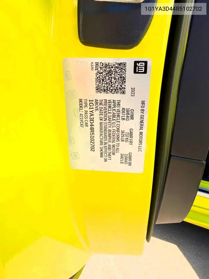1G1YA3D44R5102702 2024 Chevrolet Corvette Stingray 1Lt