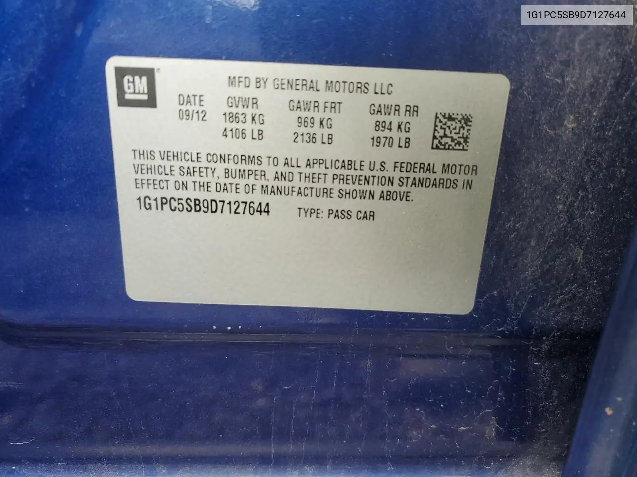 1G1PC5SB9D7127644 2013 Chevrolet Cruze Lt