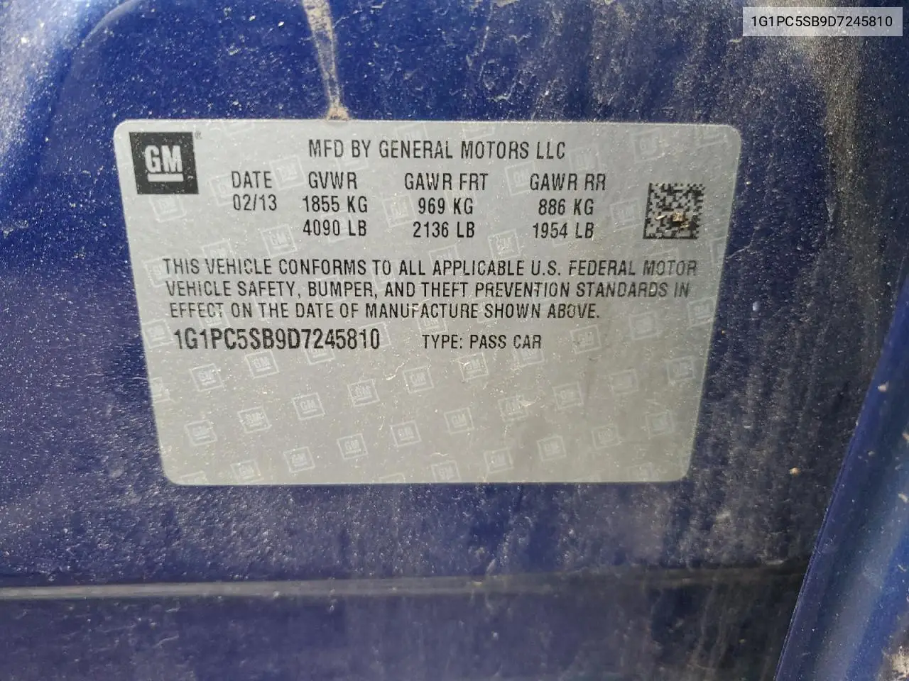 1G1PC5SB9D7245810 2013 Chevrolet Cruze Lt