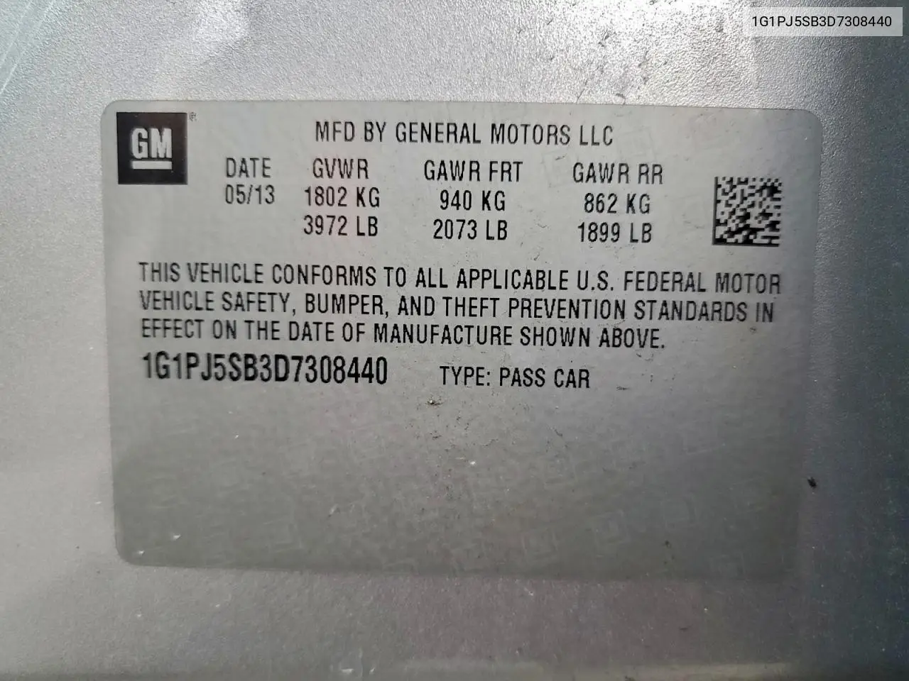 1G1PJ5SB3D7308440 2013 Chevrolet Cruze Eco