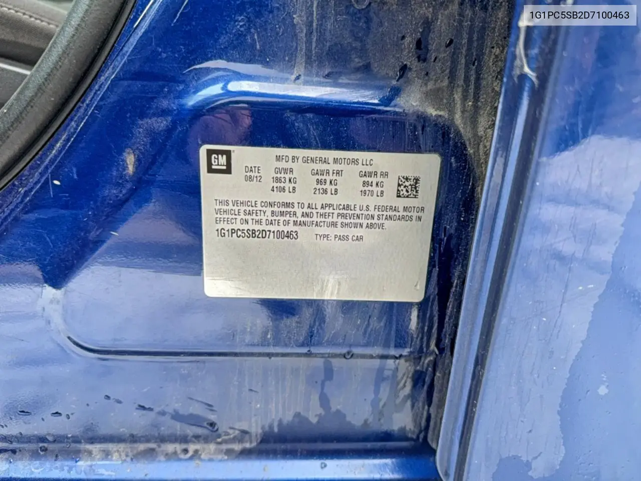 1G1PC5SB2D7100463 2013 Chevrolet Cruze Lt