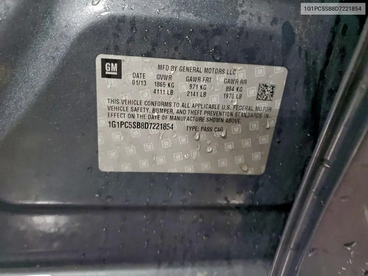 1G1PC5SB8D7221854 2013 Chevrolet Cruze Lt