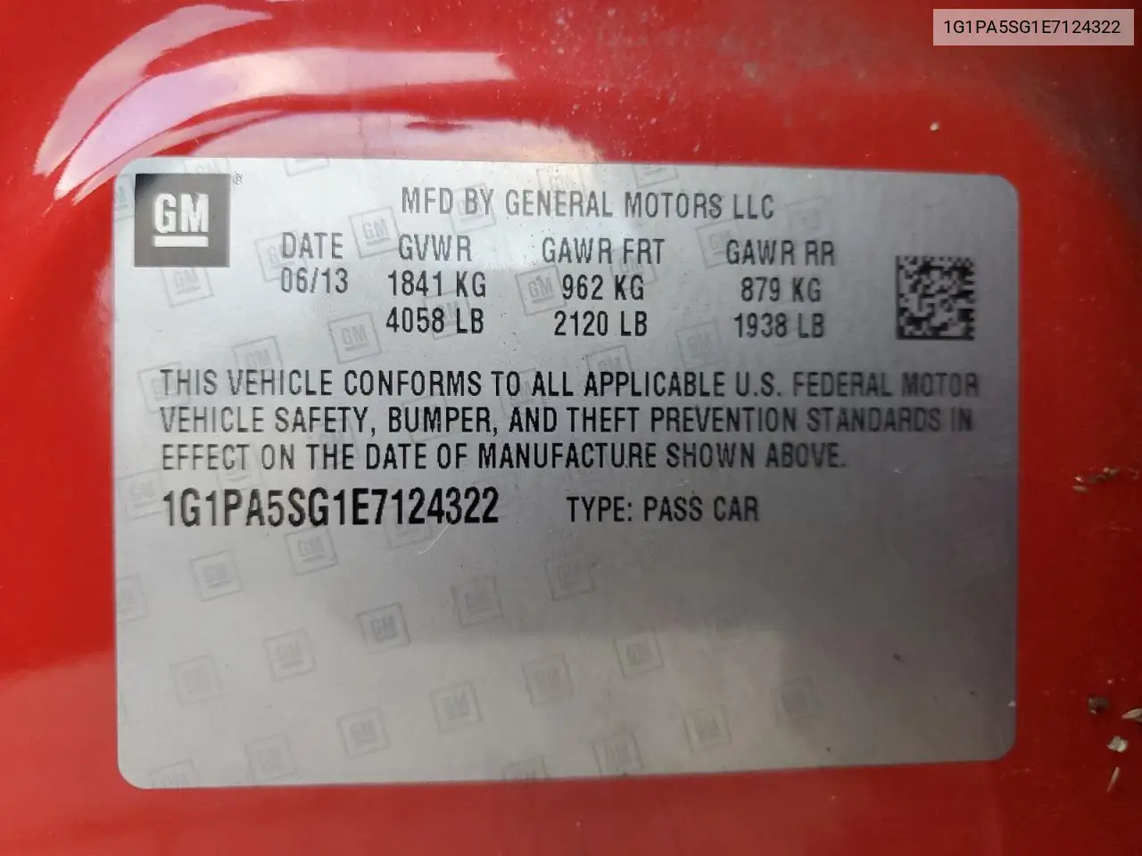 1G1PA5SG1E7124322 2014 Chevrolet Cruze Ls