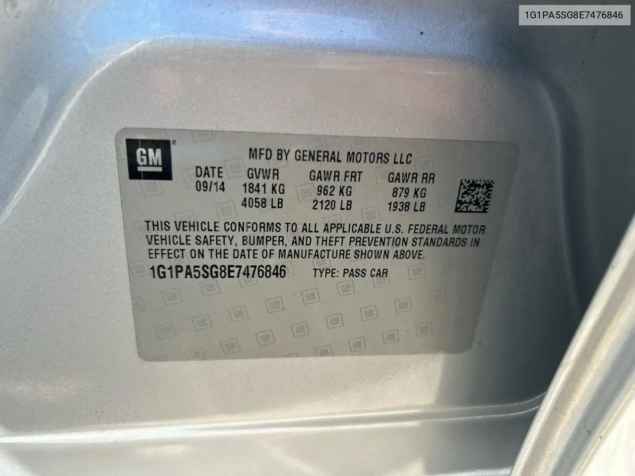 1G1PA5SG8E7476846 2014 Chevrolet Cruze Ls