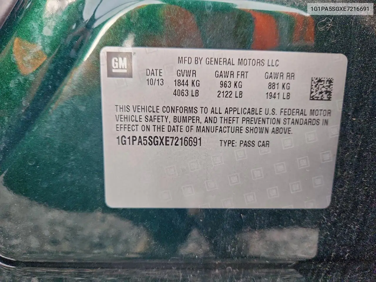1G1PA5SGXE7216691 2014 Chevrolet Cruze Ls