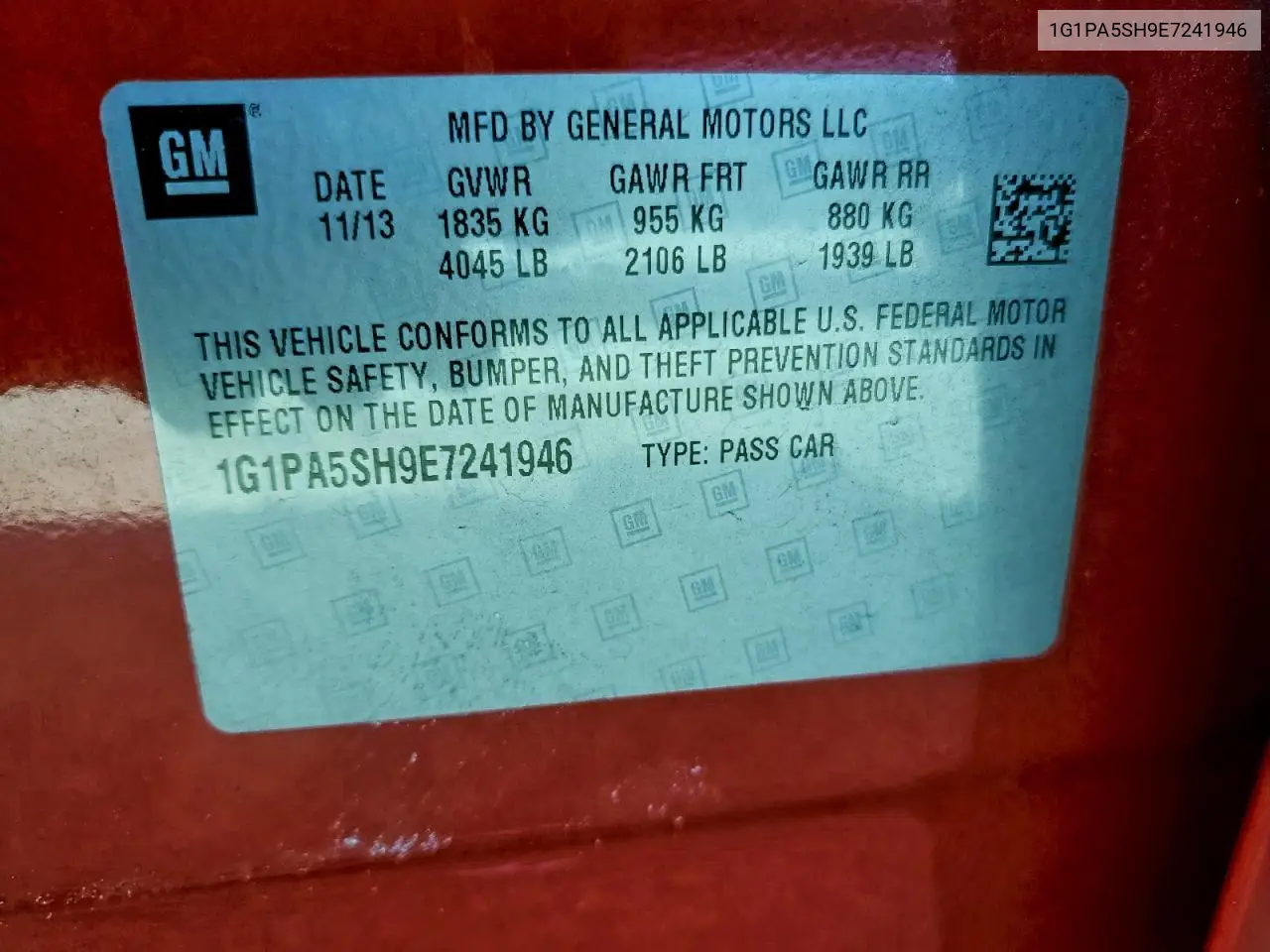 1G1PA5SH9E7241946 2014 Chevrolet Cruze Ls