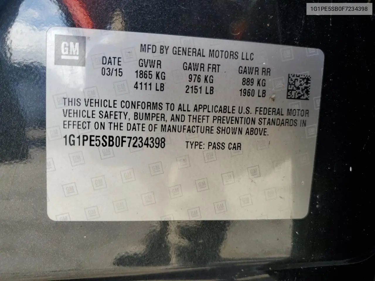 1G1PE5SB0F7234398 2015 Chevrolet Cruze Lt