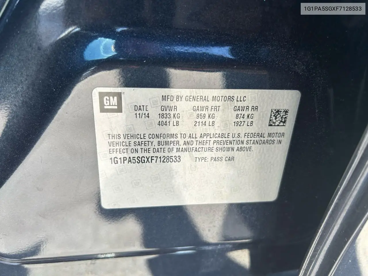 1G1PA5SGXF7128533 2015 Chevrolet Cruze Ls