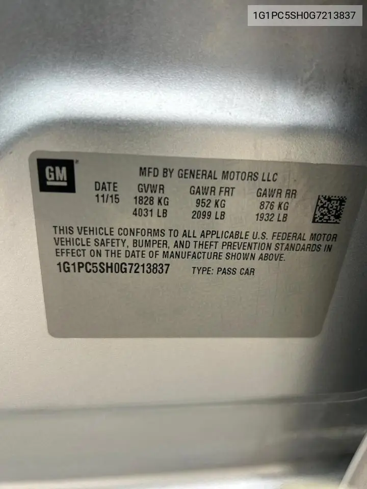 1G1PC5SH0G7213837 2016 Chevrolet Cruze Limited Ls