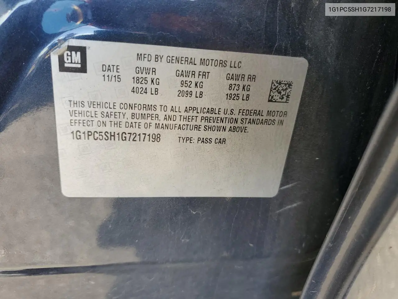1G1PC5SH1G7217198 2016 Chevrolet Cruze Limited Ls