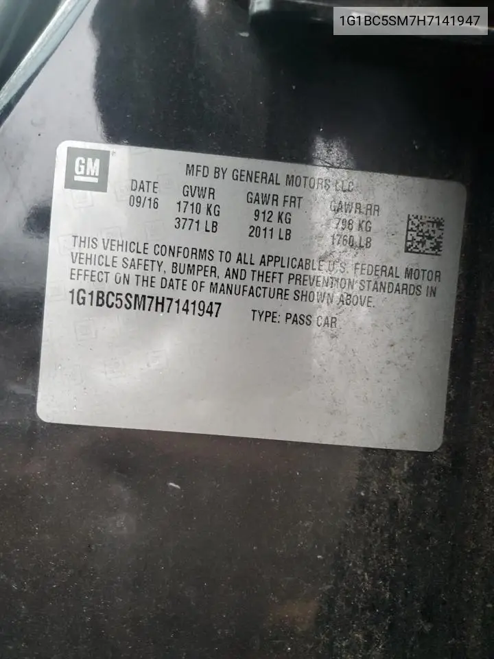 1G1BC5SM7H7141947 2017 Chevrolet Cruze Ls
