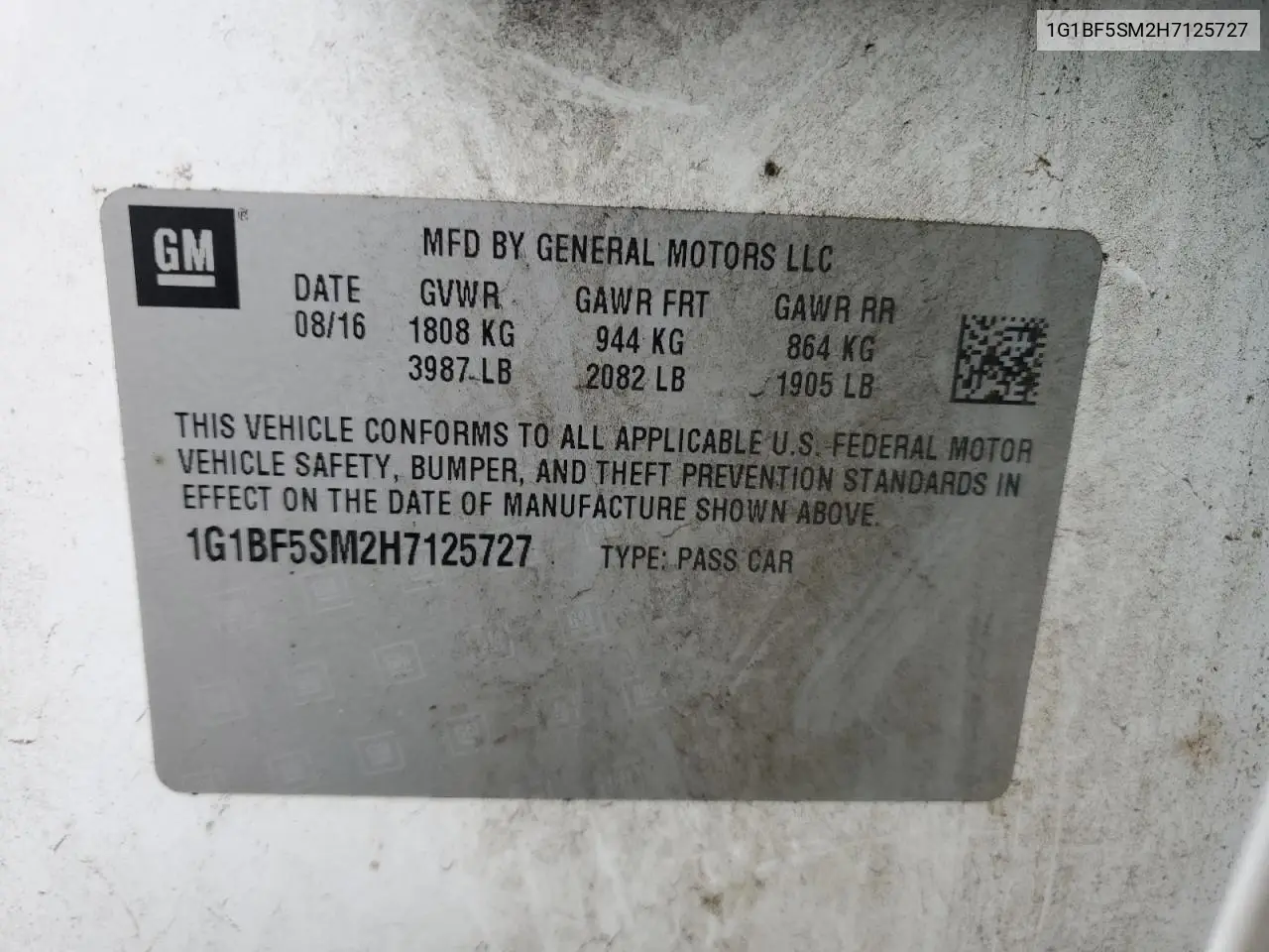 1G1BF5SM2H7125727 2017 Chevrolet Cruze Premier