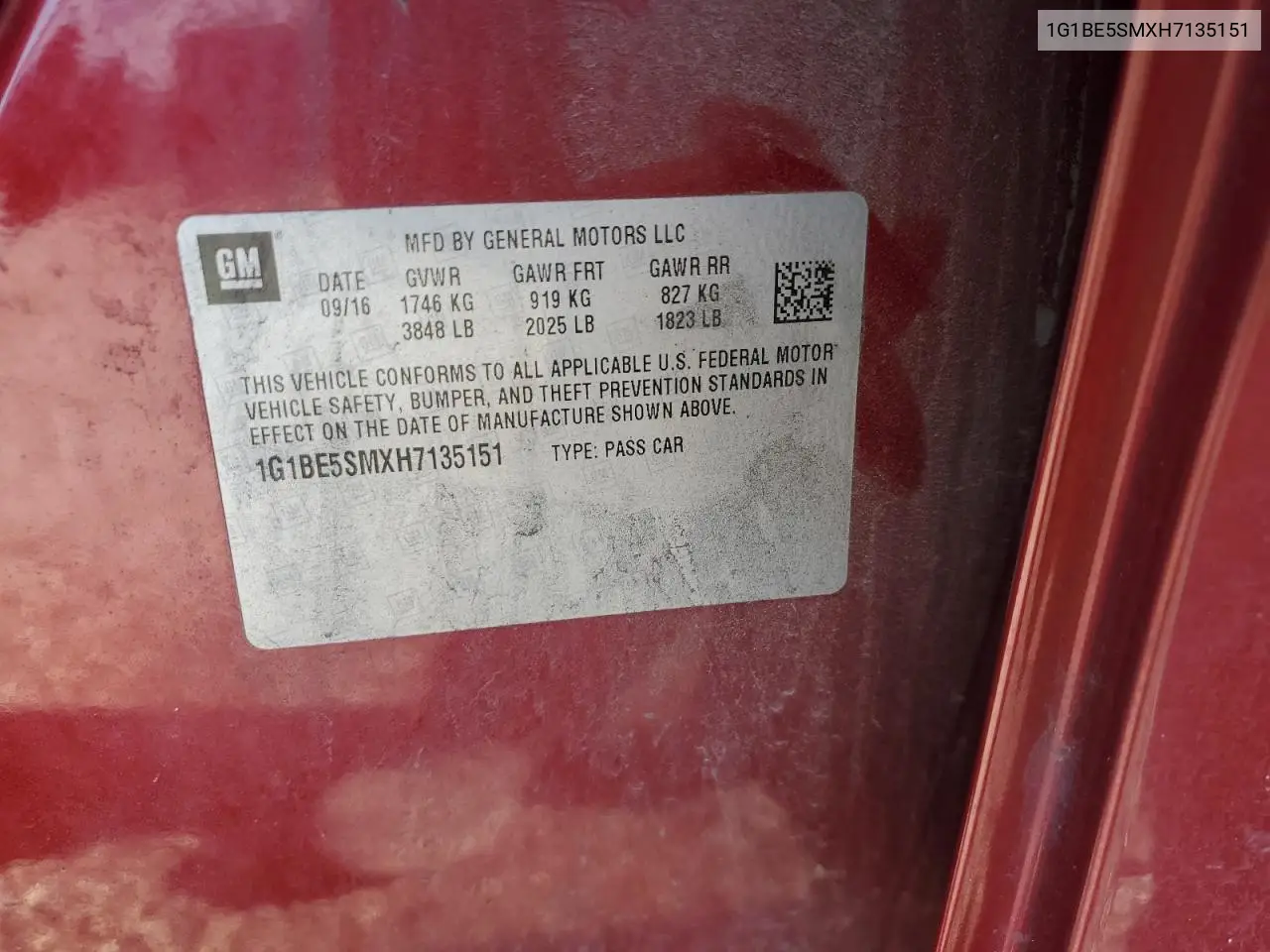 1G1BE5SMXH7135151 2017 Chevrolet Cruze Lt
