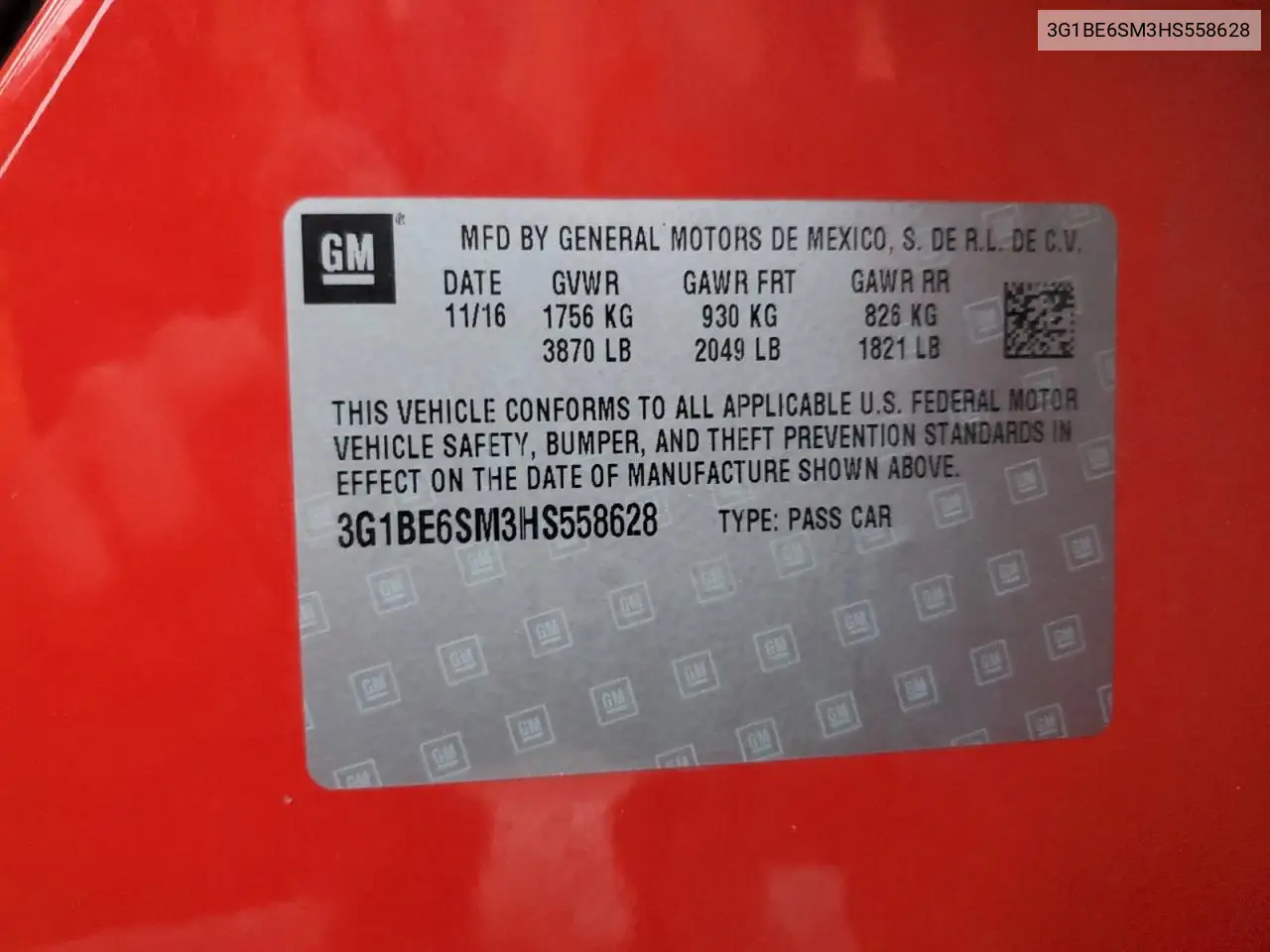 3G1BE6SM3HS558628 2017 Chevrolet Cruze Lt