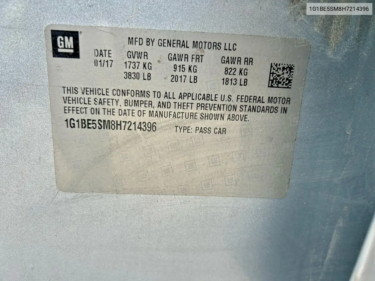 1G1BE5SM8H7214396 2017 Chevrolet Cruze Lt