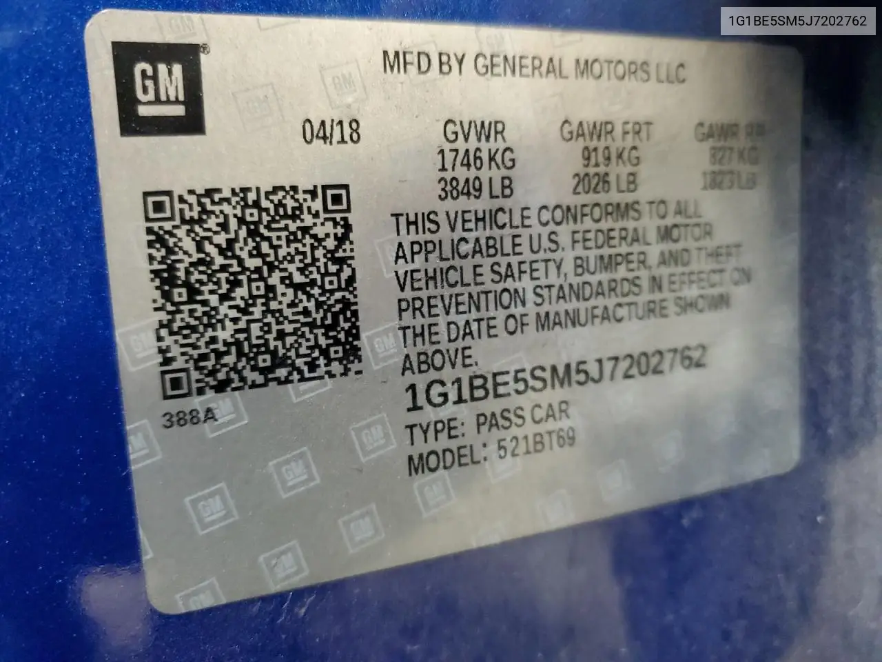 1G1BE5SM5J7202762 2018 Chevrolet Cruze Lt