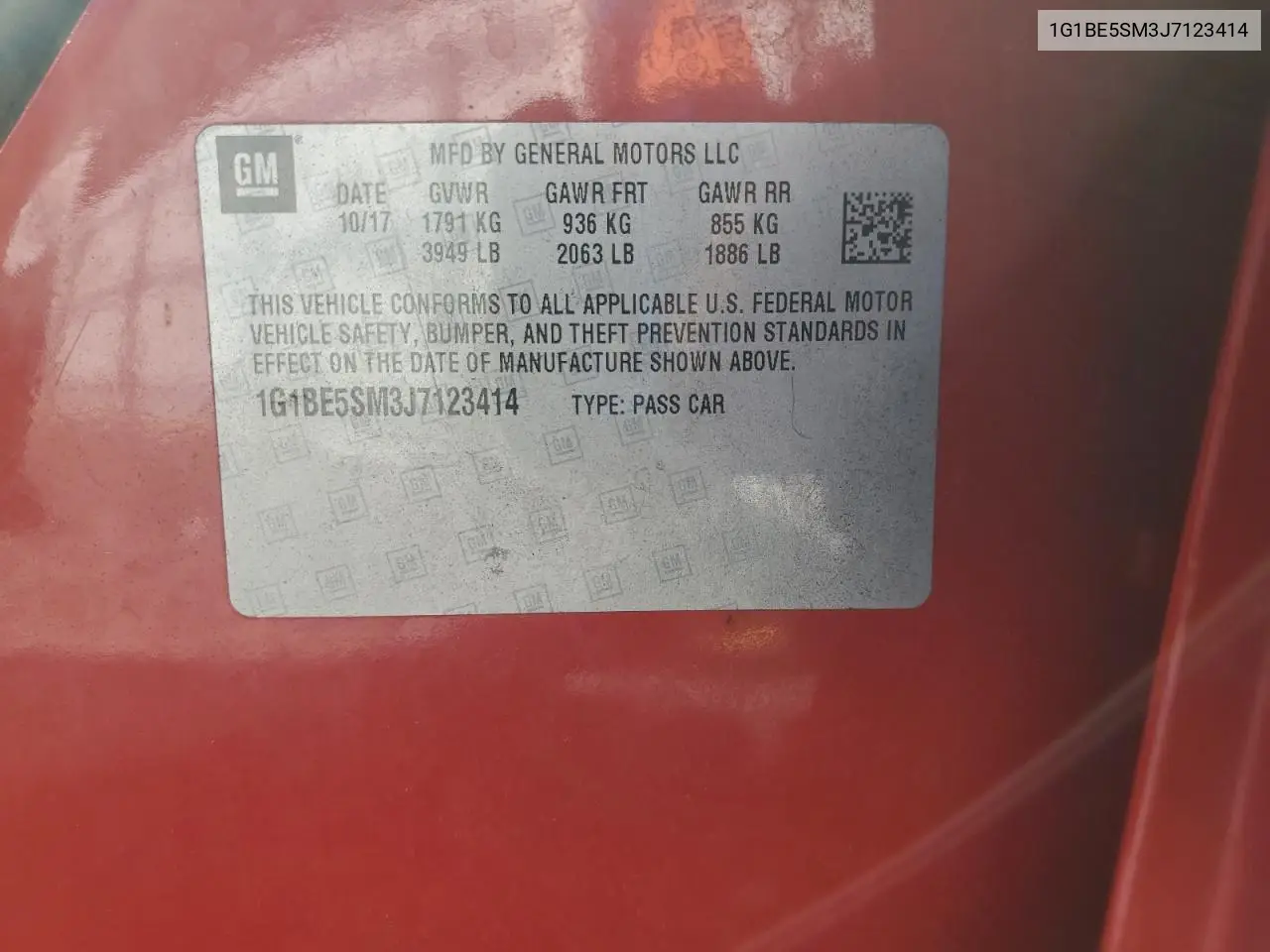 1G1BE5SM3J7123414 2018 Chevrolet Cruze Lt