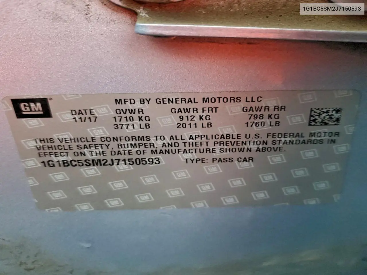 1G1BC5SM2J7150593 2018 Chevrolet Cruze Ls