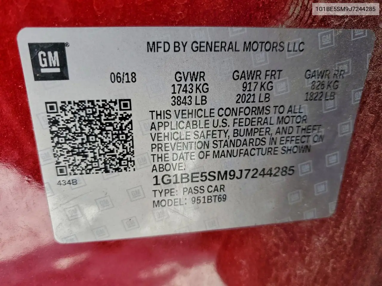 1G1BE5SM9J7244285 2018 Chevrolet Cruze Lt
